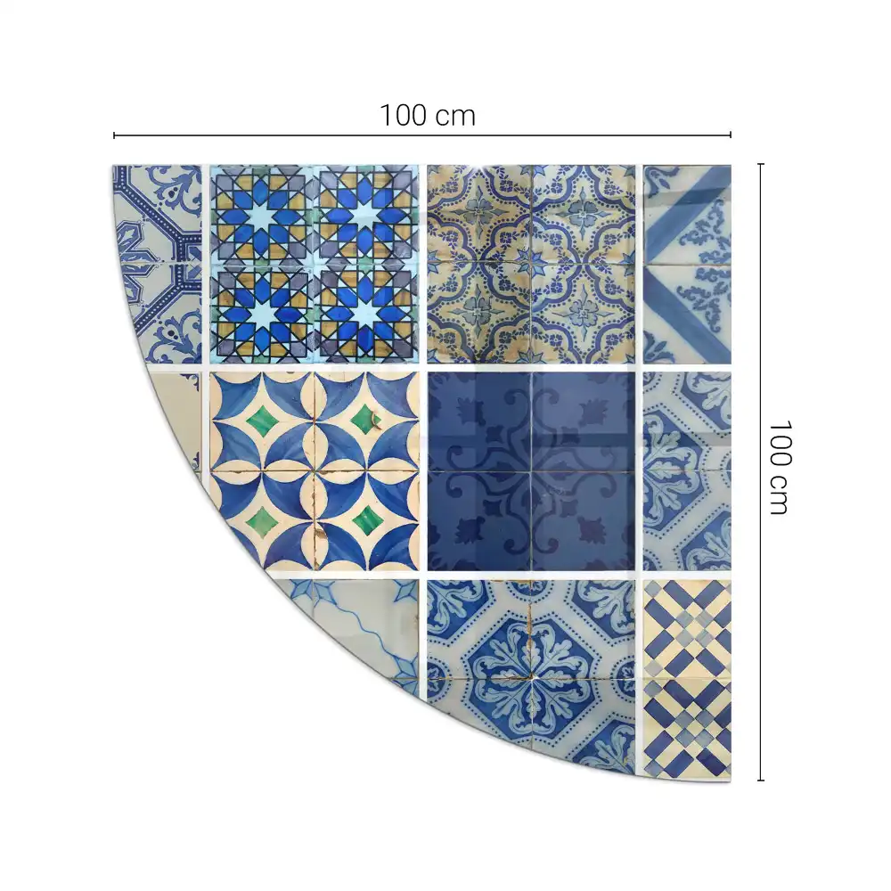 Sklo před kamna ve tvaru čtvrtkruhu stylové designy inspirované keramikou