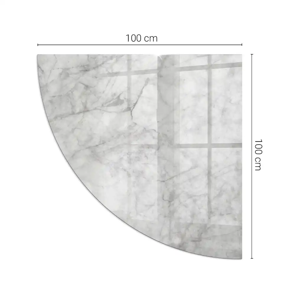Skleněná podložka před kamna čtvrtkruh s mramorovým designem