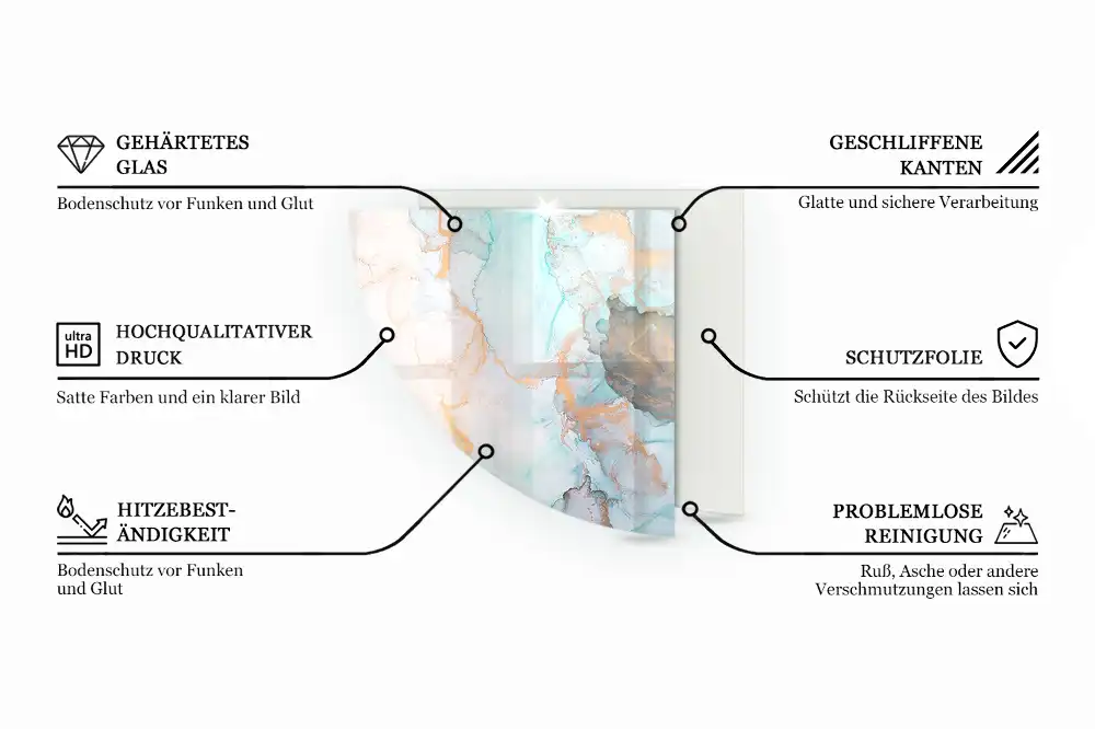 Sklo před kamna ve tvaru čtvrtkruhu mozaika v různých tvarech