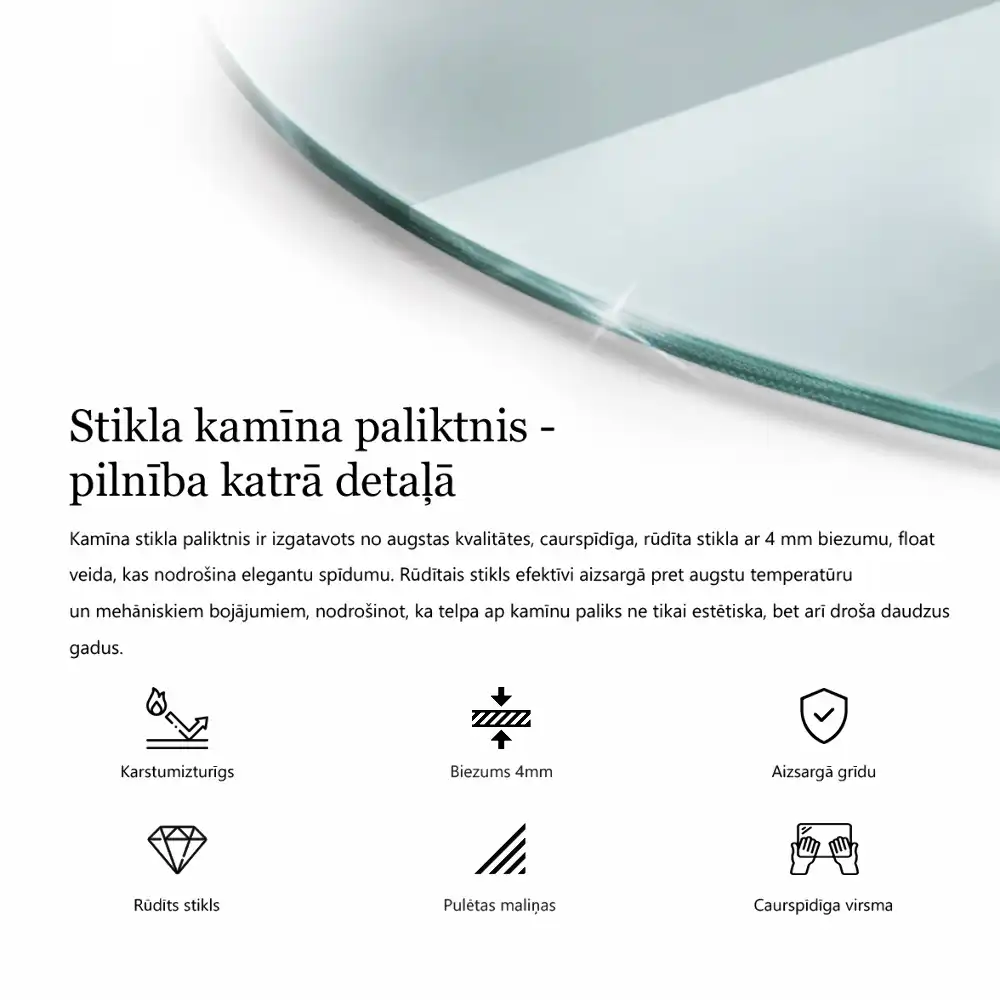 Transparentní čtvrťkruhové sklo před krb