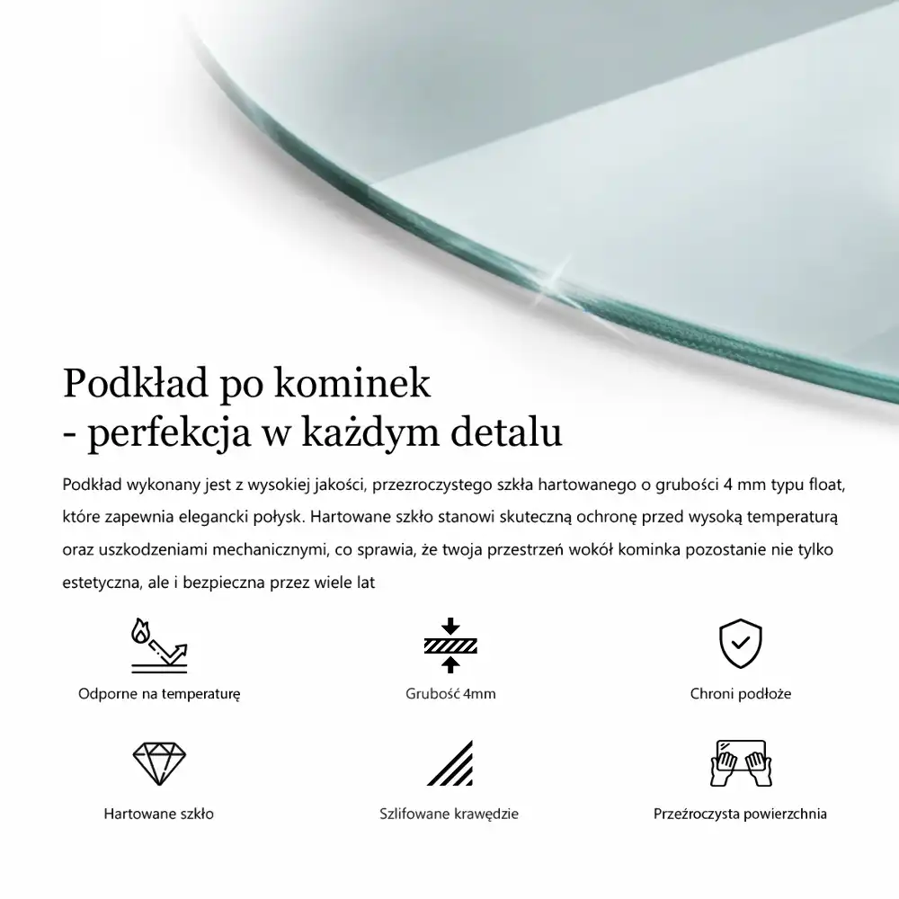 Transparentní čtvrťkruhové sklo před krb