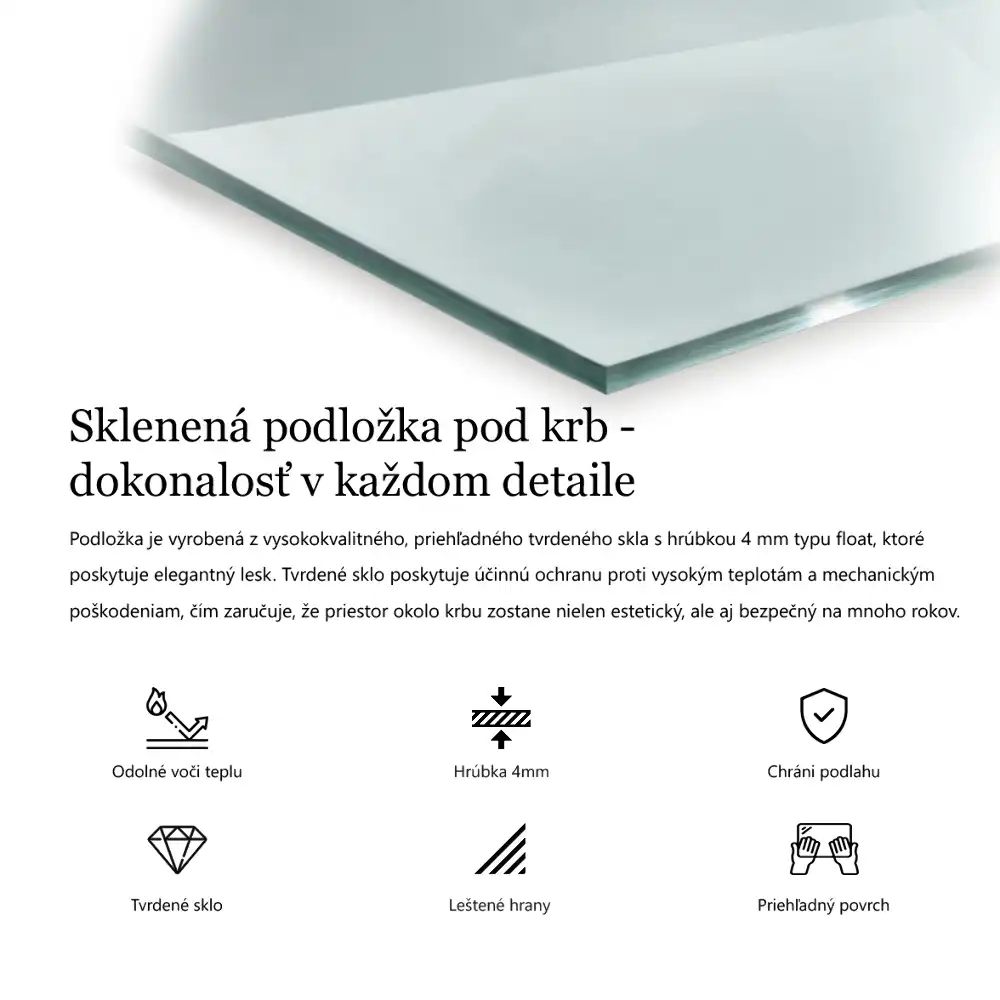Šestiúhelníková podložka pod krbová kamna z čirého skla