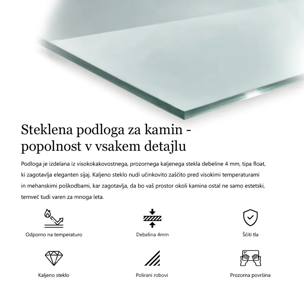 Šestiúhelníková podložka pod krbová kamna z čirého skla