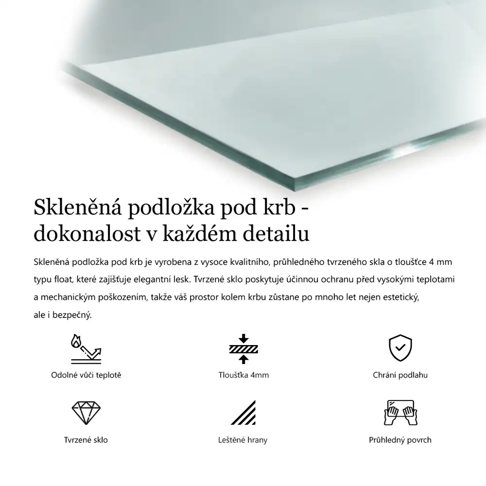 Šestiúhelníková podložka pod krbová kamna z čirého skla