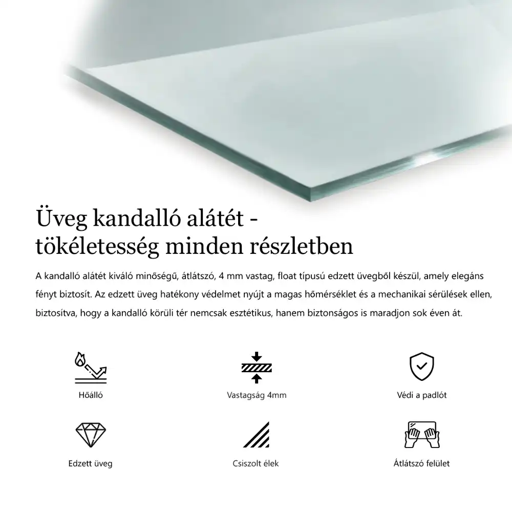 Šestiúhelníková podložka pod krbová kamna z čirého skla