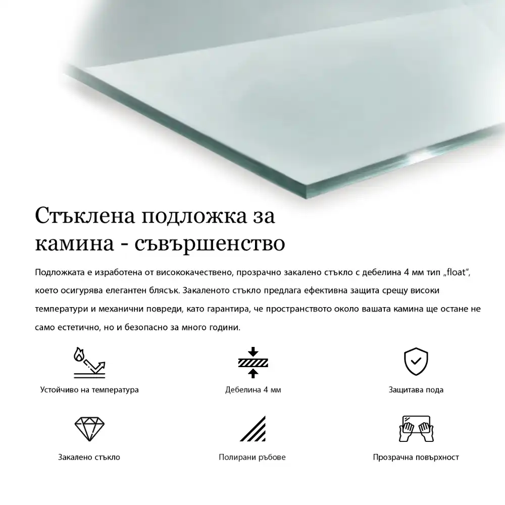 Čtvercová skleněná deska pod kamna transparentní