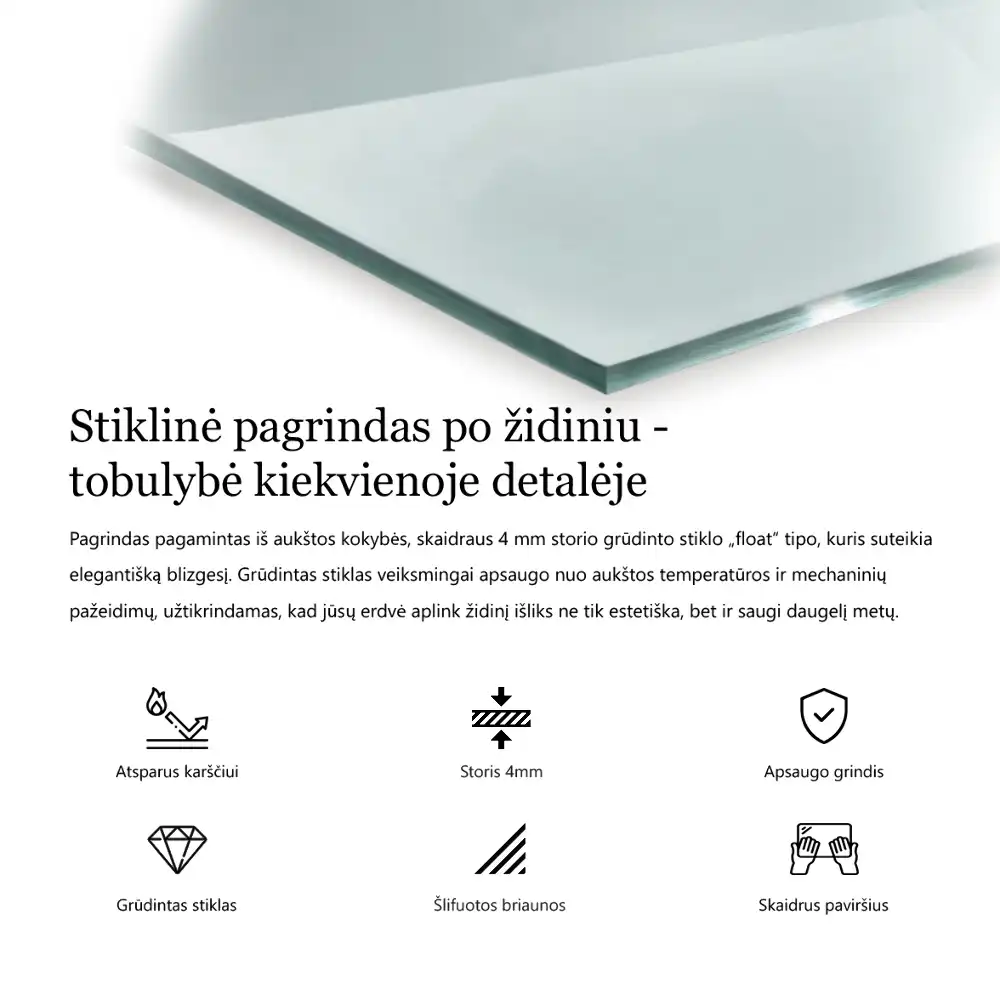 Čtvercová skleněná deska pod kamna transparentní