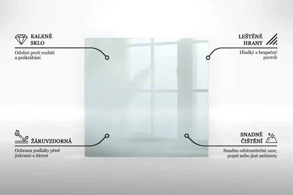 Čtvercová skleněná deska pod kamna transparentní
