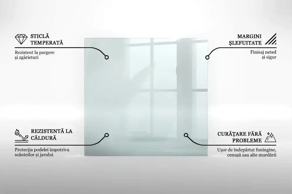 Čtvercová skleněná deska pod kamna transparentní