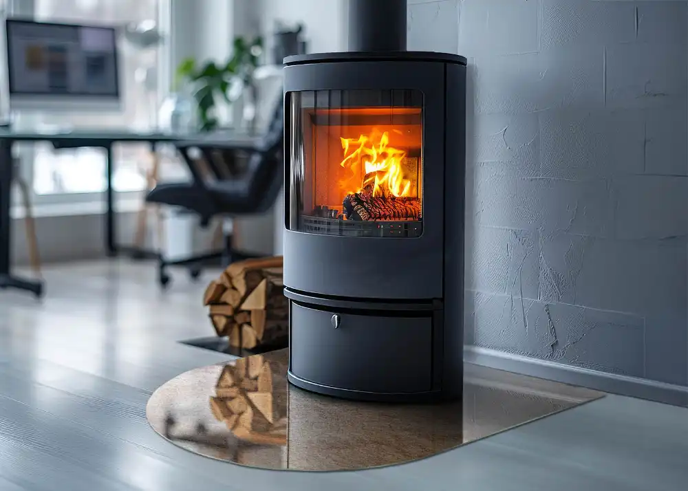 Půloválná nehořlavá podložka pod kamna se vzorem kamene