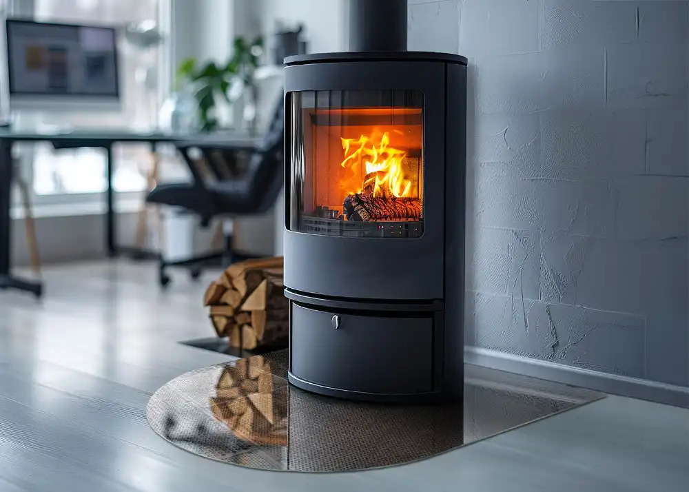 Půloválné sklo pod krb s prolamovaným plechovým vzorem