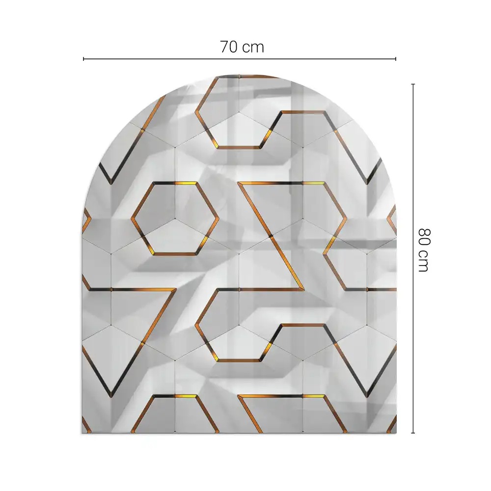 Půloválná nehořlavá podložka pod kamna s trojrozměrným geometrickým motivem