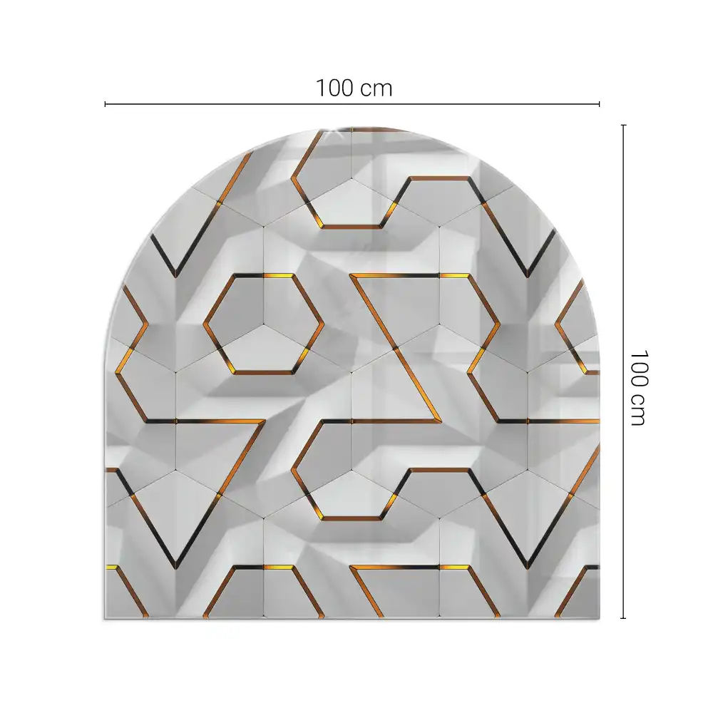 Půloválná nehořlavá podložka pod kamna s trojrozměrným geometrickým motivem