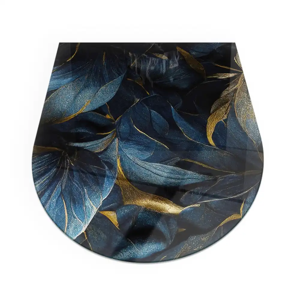 Půloválné skleněné podkladové sklo pod krb s motivem elegantních listů