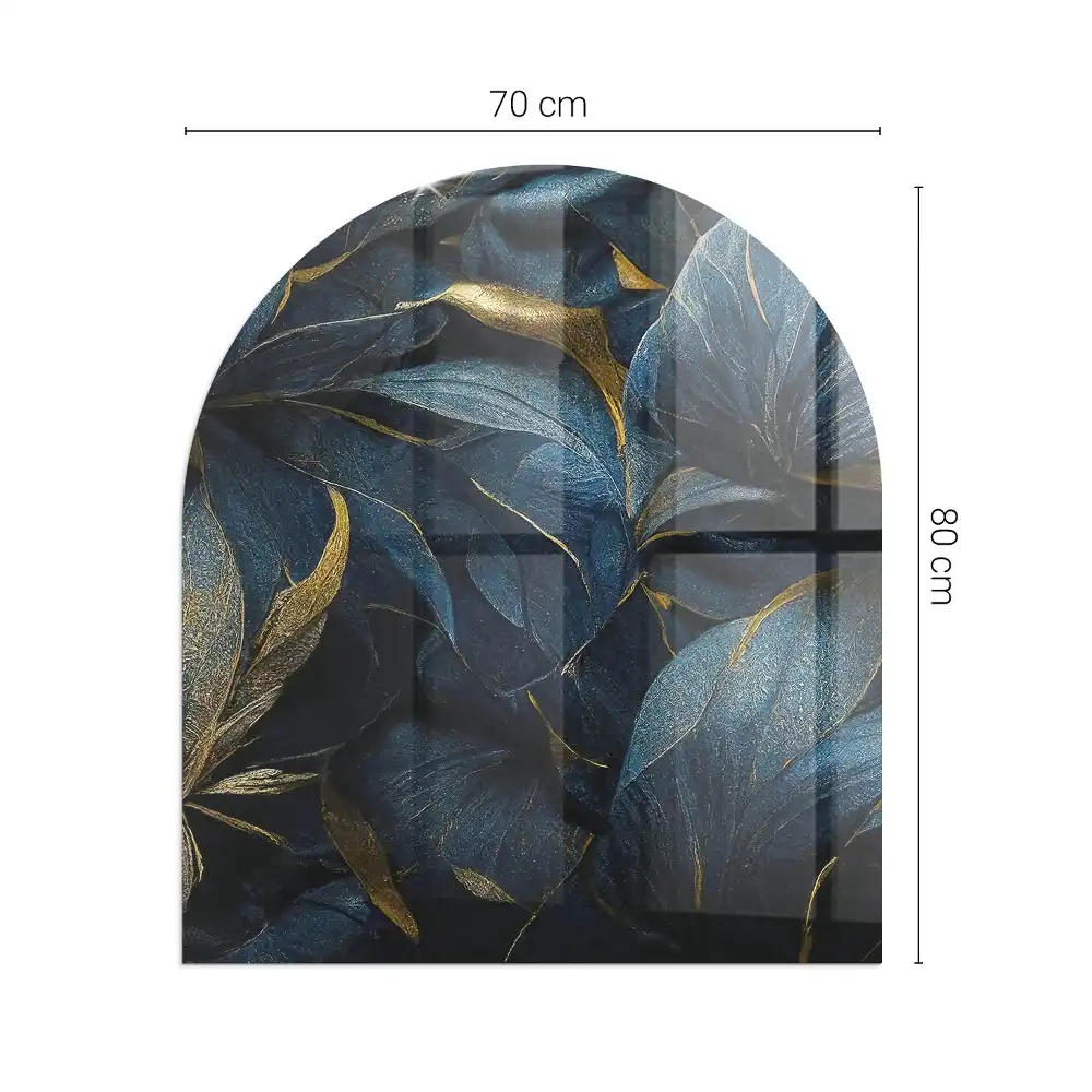 Půloválné skleněné podkladové sklo pod krb s motivem elegantních listů