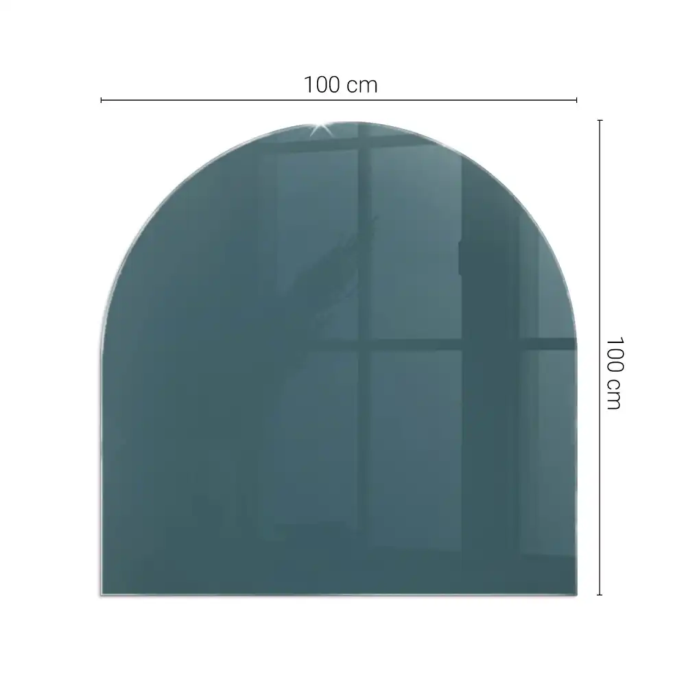 Půloválné sklo pod krb v mořské barvě