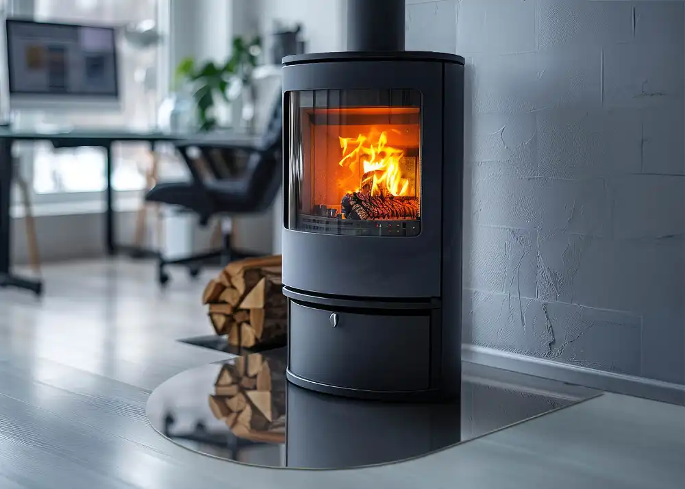 Půloválná nehořlavá podložka pod kamna v tmavě modré barvě