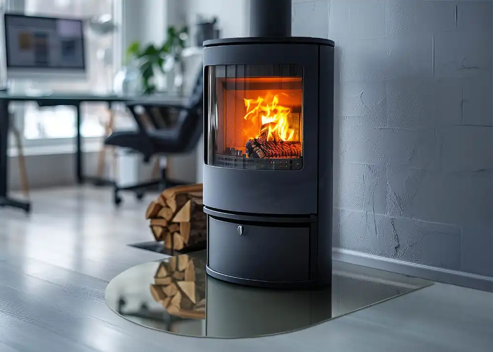 Půloválné sklo pod krb v olivové barvě