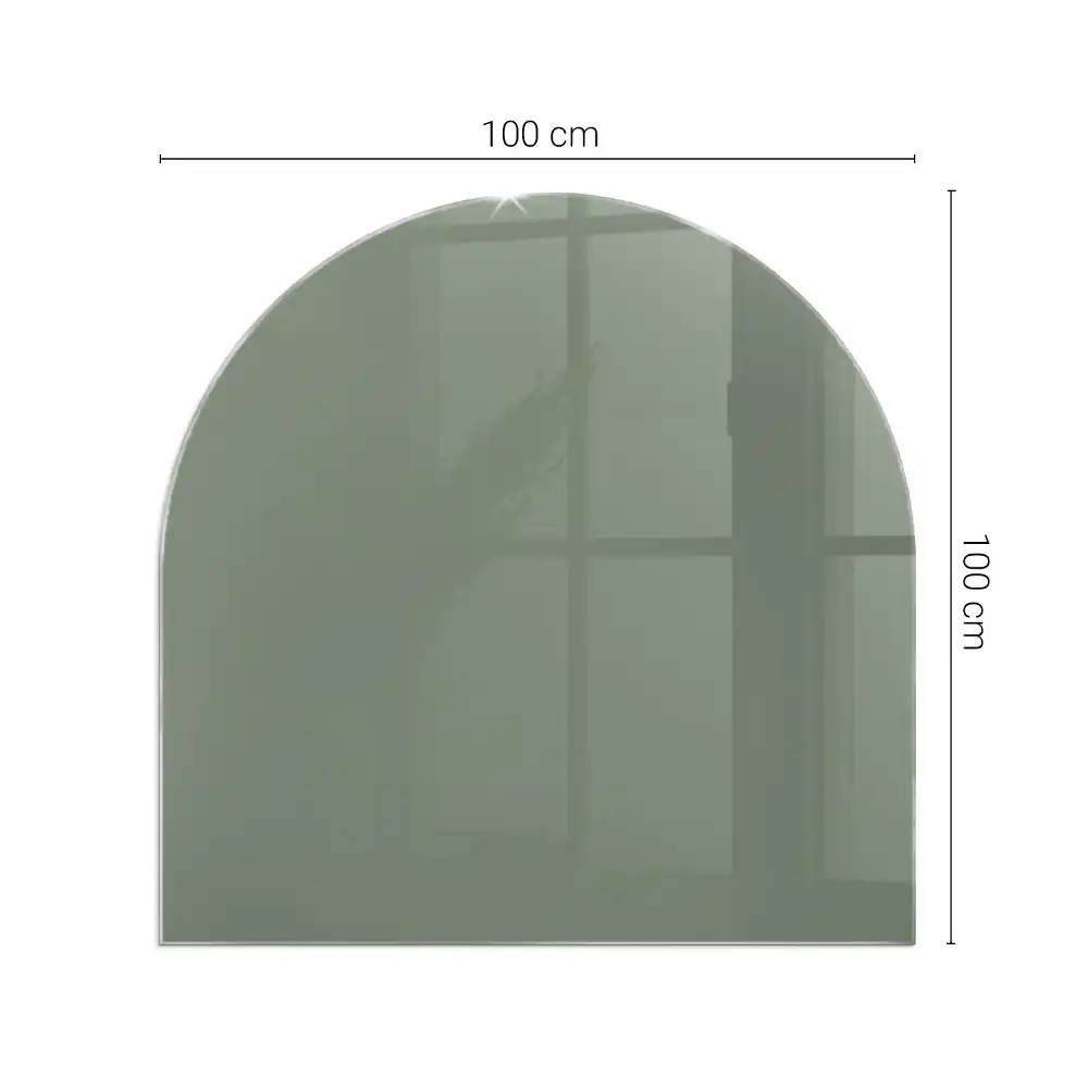 Půloválné sklo pod krb v olivové barvě