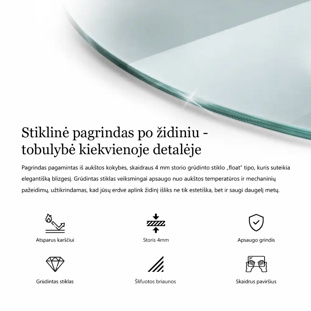 Transparentní tvrzené sklo pod krbová kamna ve tvaru půlkruhu