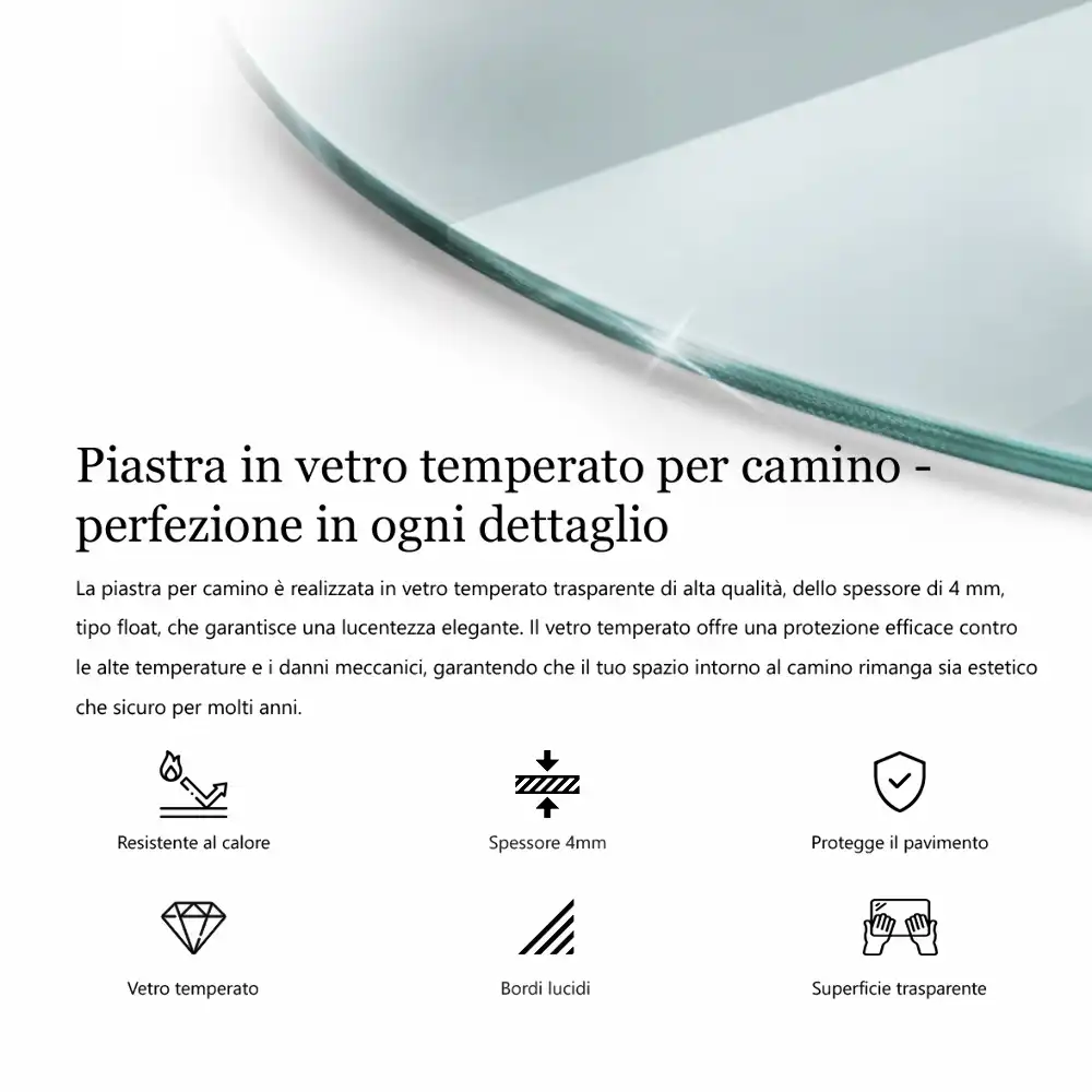 Transparentní tvrzené sklo pod krbová kamna ve tvaru půlkruhu