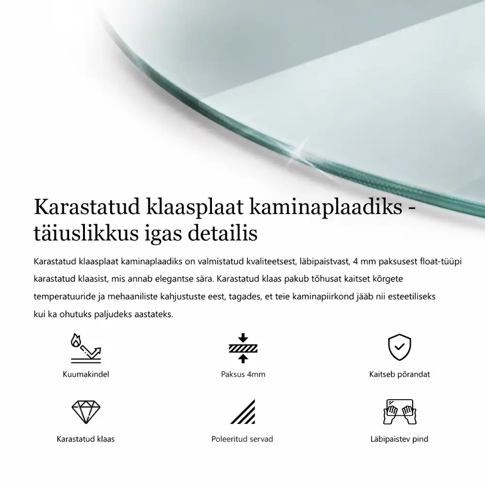 Transparentní tvrzené sklo pod krbová kamna ve tvaru půlkruhu