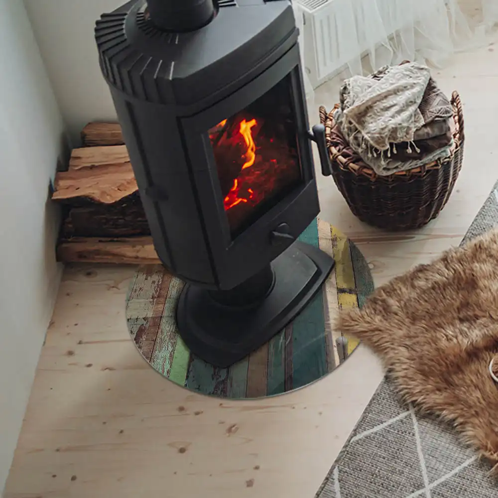 Kulaté tvrzené sklo pod krbová kamna v různých barevných odstínech