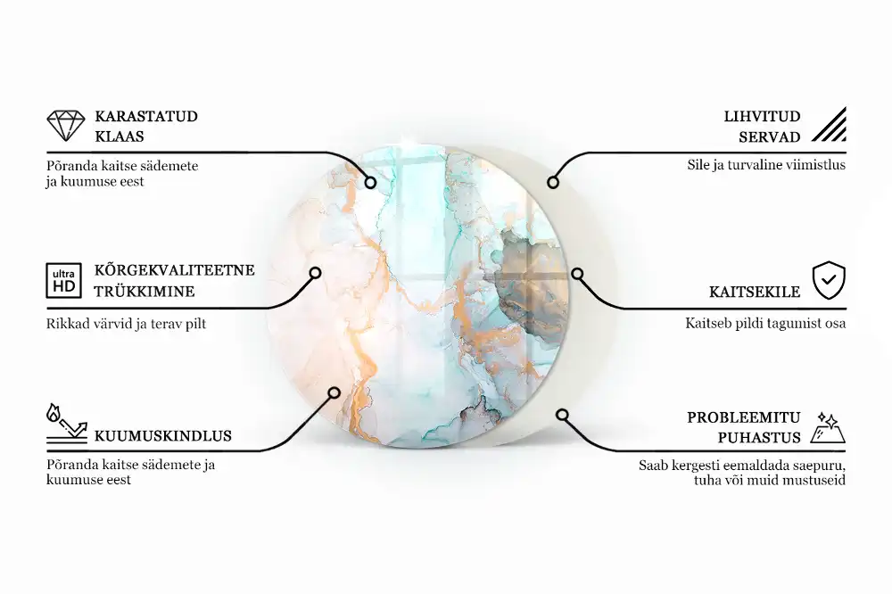 Kulatá podložka před krb s mramorovým motivem v jemných tónech