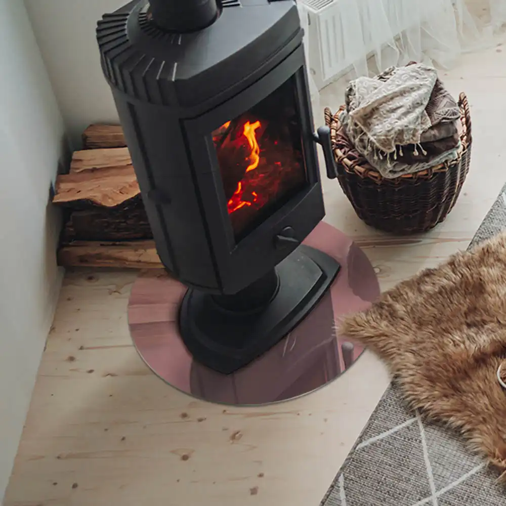 Kulaté tvrzené sklo pod krbová kamna v růžové barvě