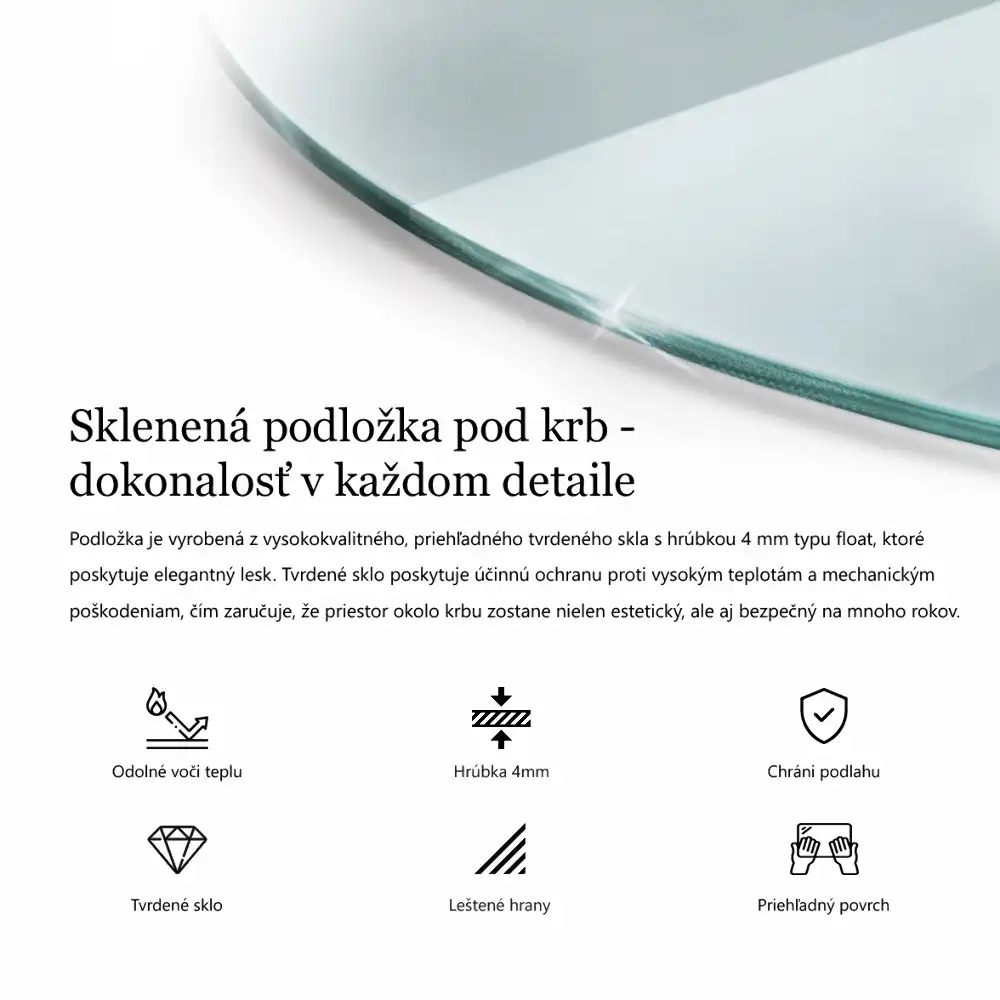Kulatá skleněná podložka pod krb transparentní