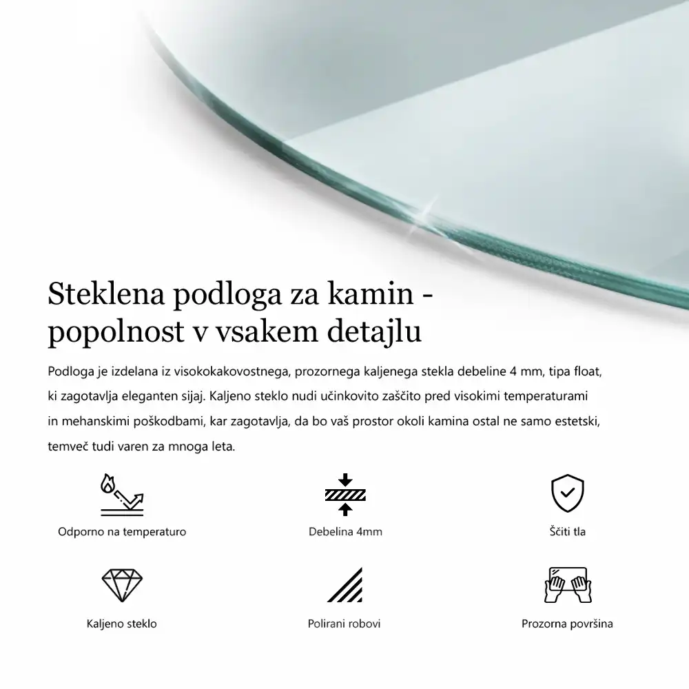 Kulatá skleněná podložka pod krb transparentní
