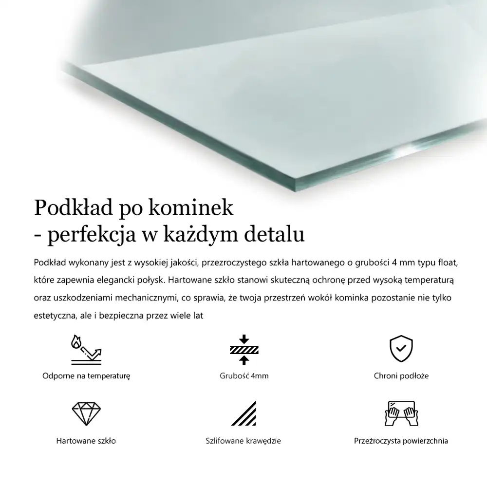 Obdélníková skleněná podložka pod krbová kamna transparentní