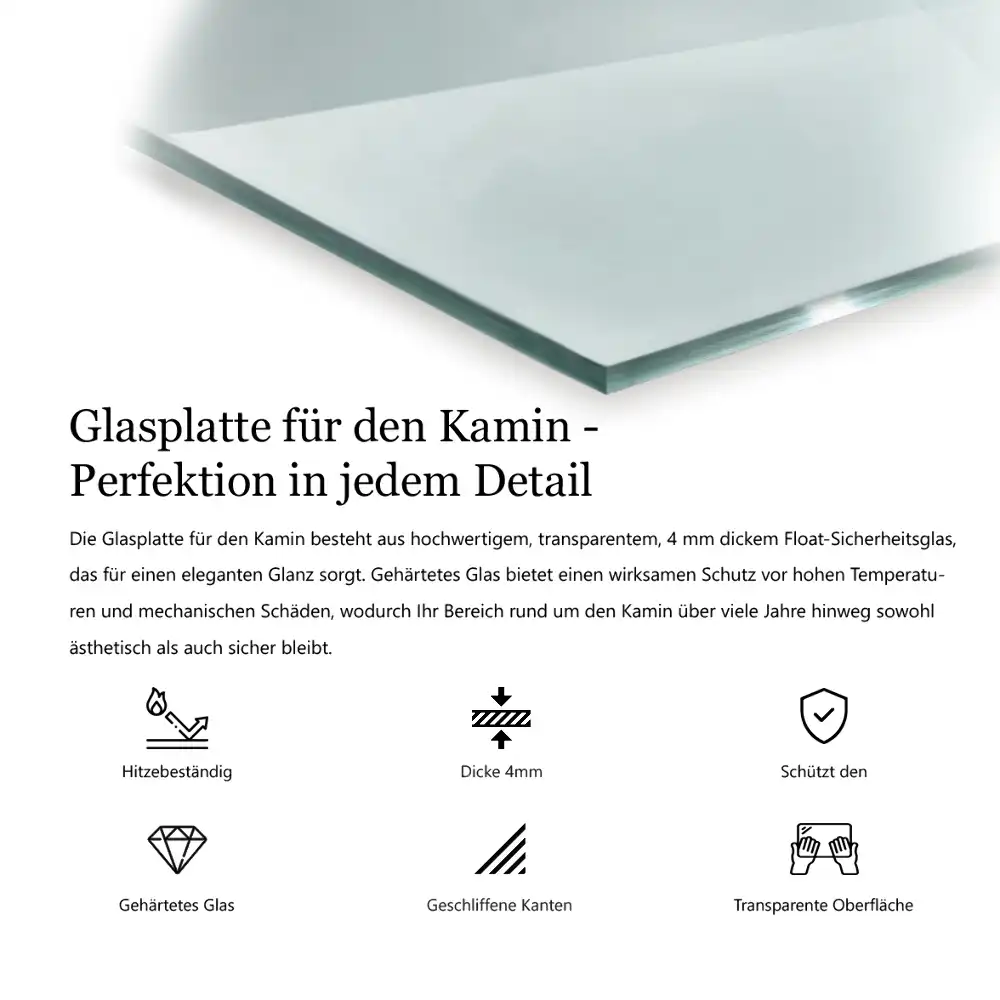 Obdélníková skleněná podložka pod krbová kamna transparentní