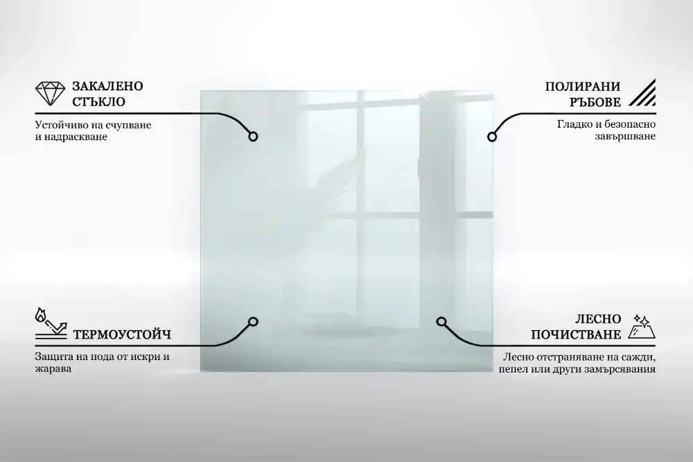 Obdélníková skleněná podložka pod krbová kamna transparentní