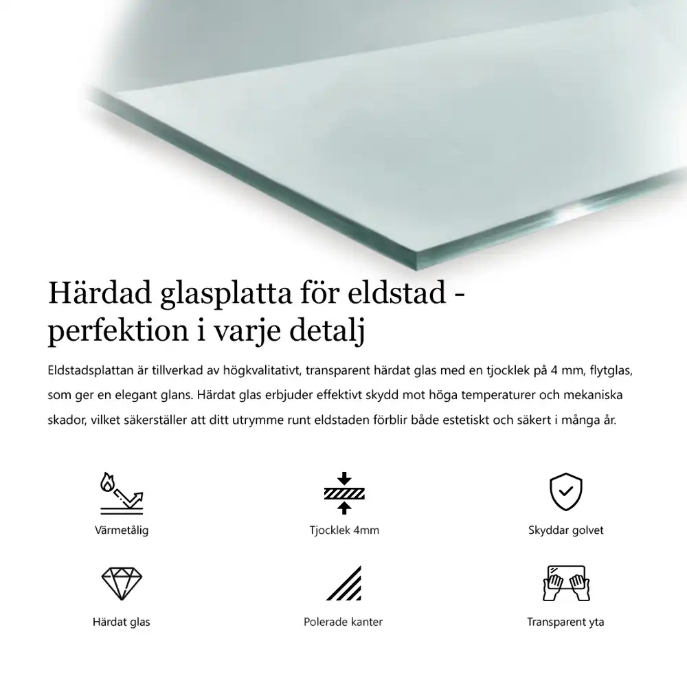 Obdélníková skleněná podložka pod krbová kamna transparentní