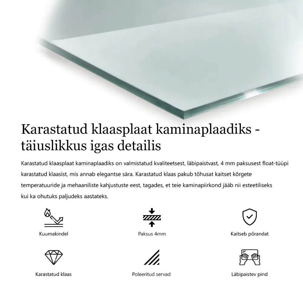 Obdélníková skleněná podložka pod krbová kamna transparentní