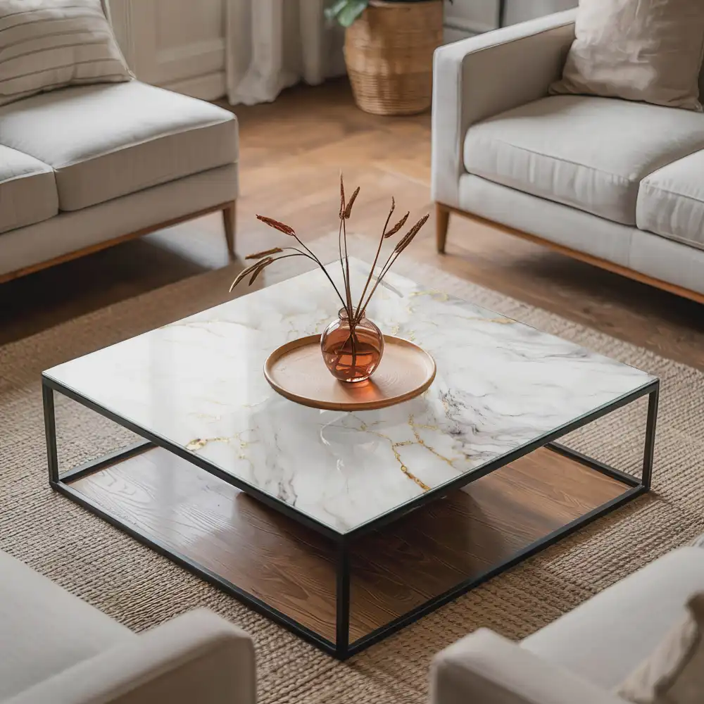 Čtvercová stolní deska v elegantním mramorovém provedení s žilkami