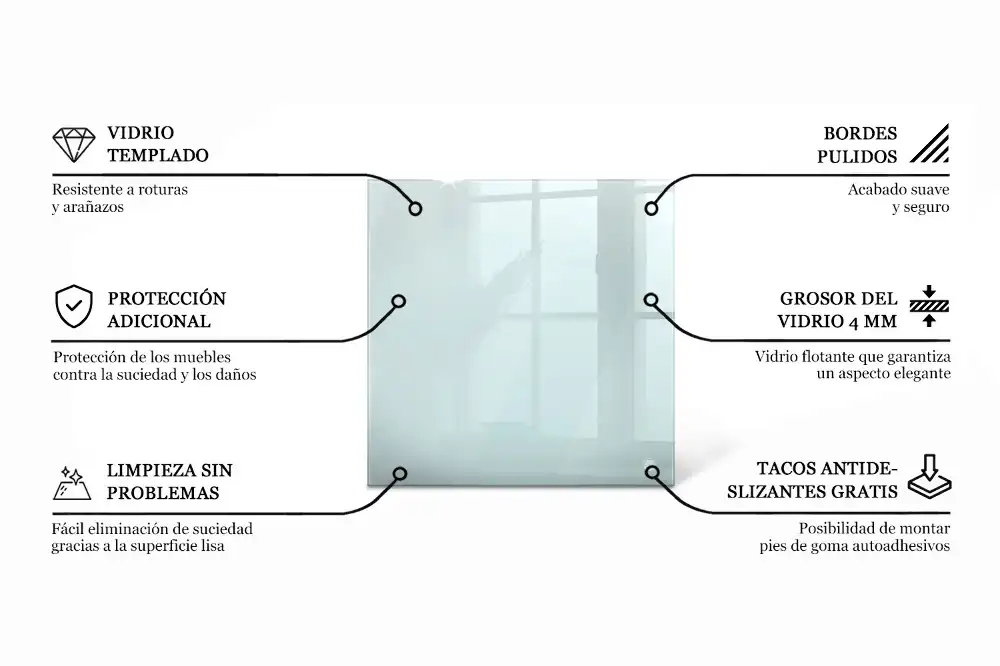 Čtvercová průhledná skleněná deska stolu