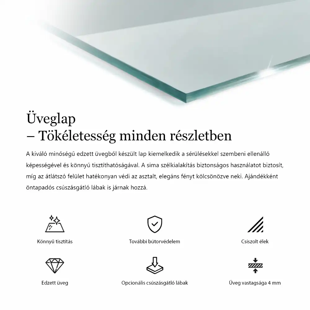 Čtvercová průhledná skleněná deska stolu