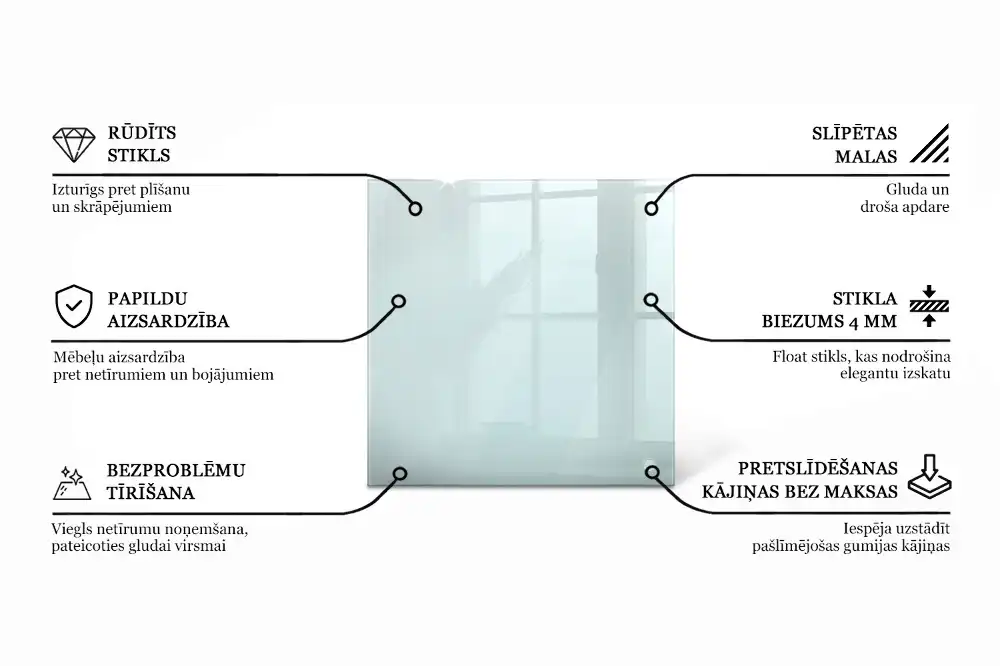 Čtvercová průhledná skleněná deska stolu