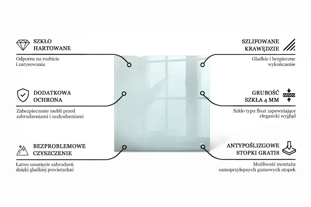 Čtvercová průhledná skleněná deska stolu