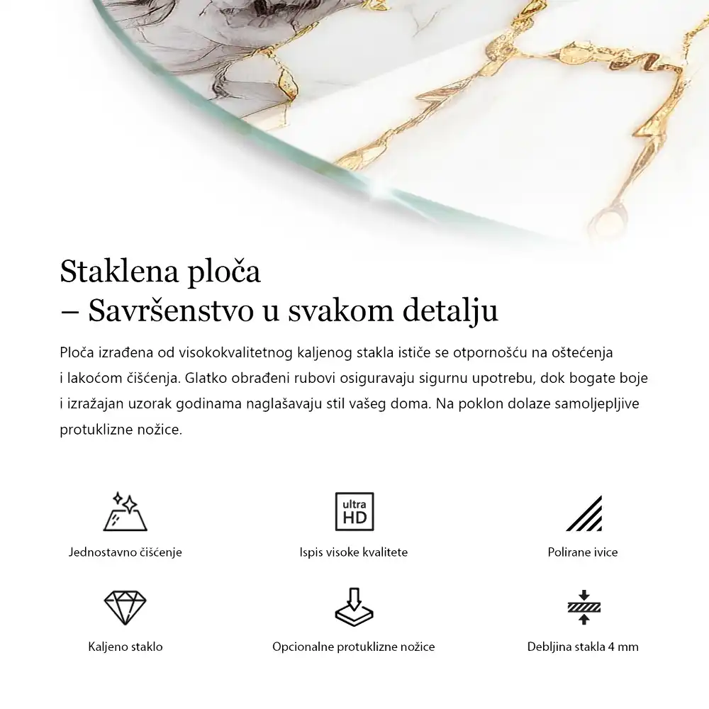 Kulatá deska stolu v hladném bílém provedení