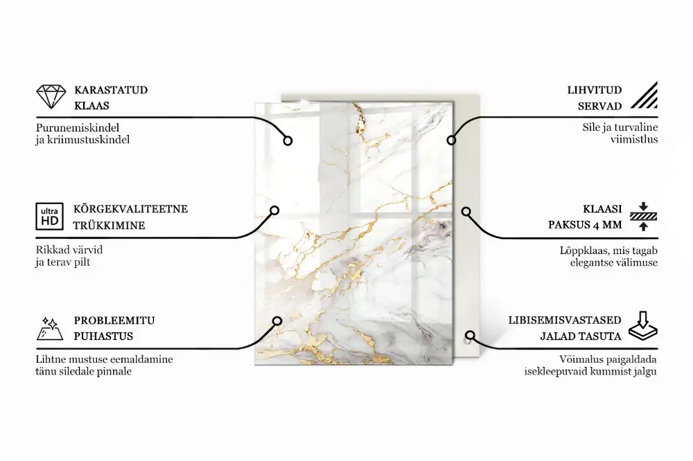 Obdélníková mramorová deska na pracovní stůl s grafickou kompozicí