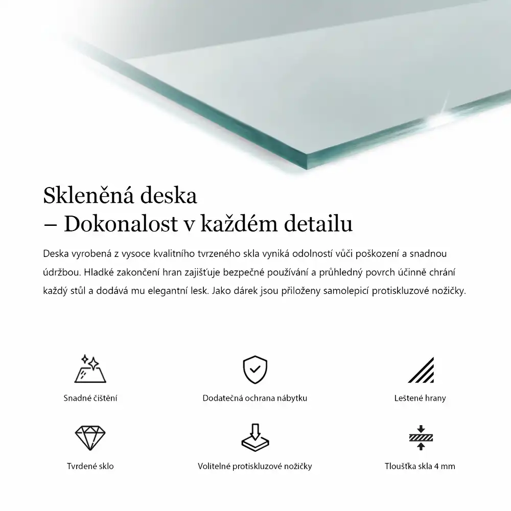 Obdélníková průhledná skleněná deska