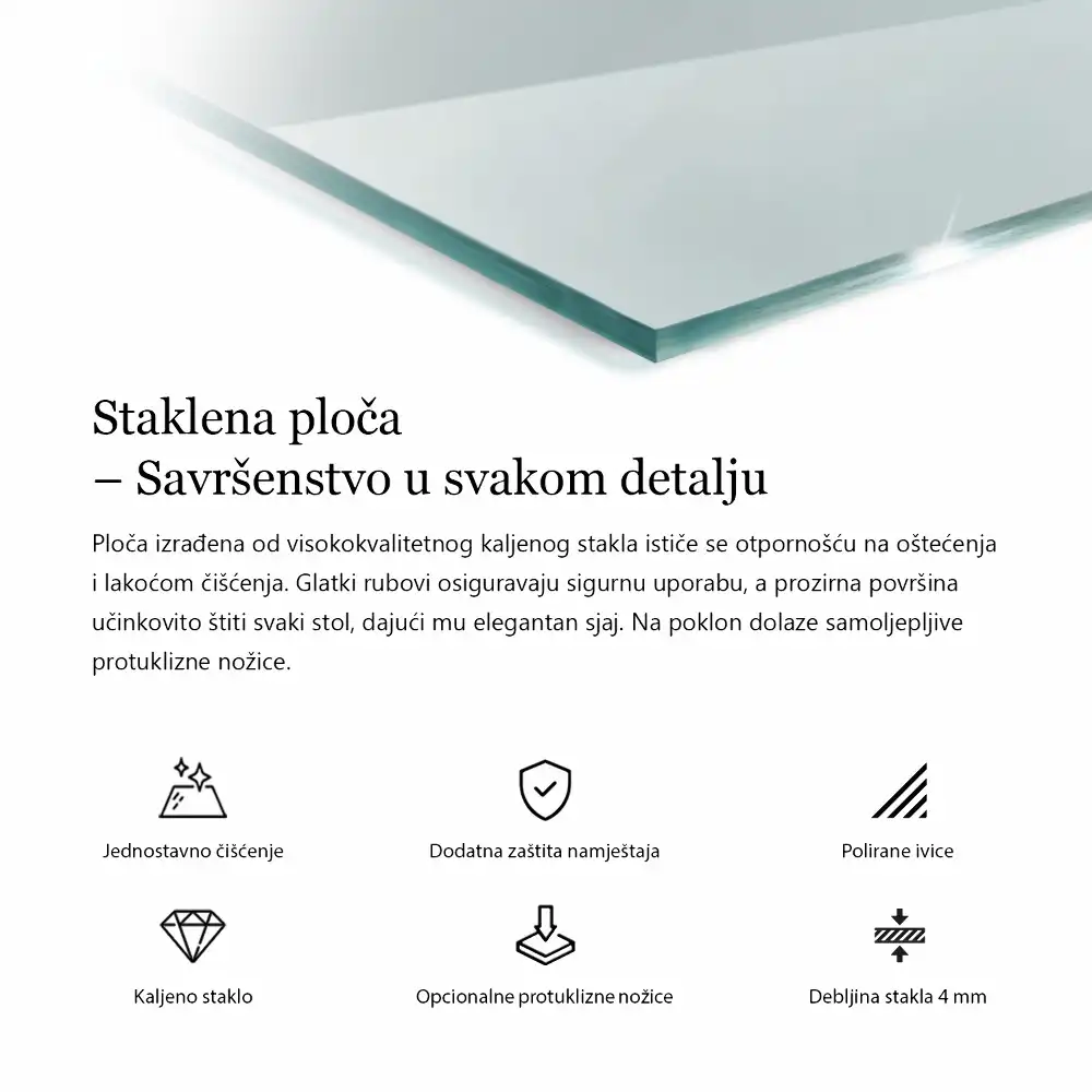 Obdélníková průhledná skleněná deska