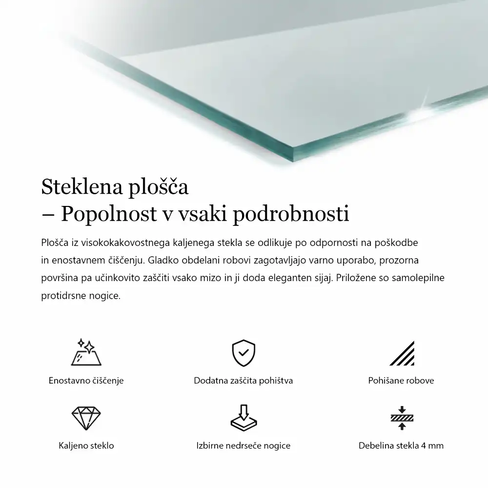 Obdélníková průhledná skleněná deska