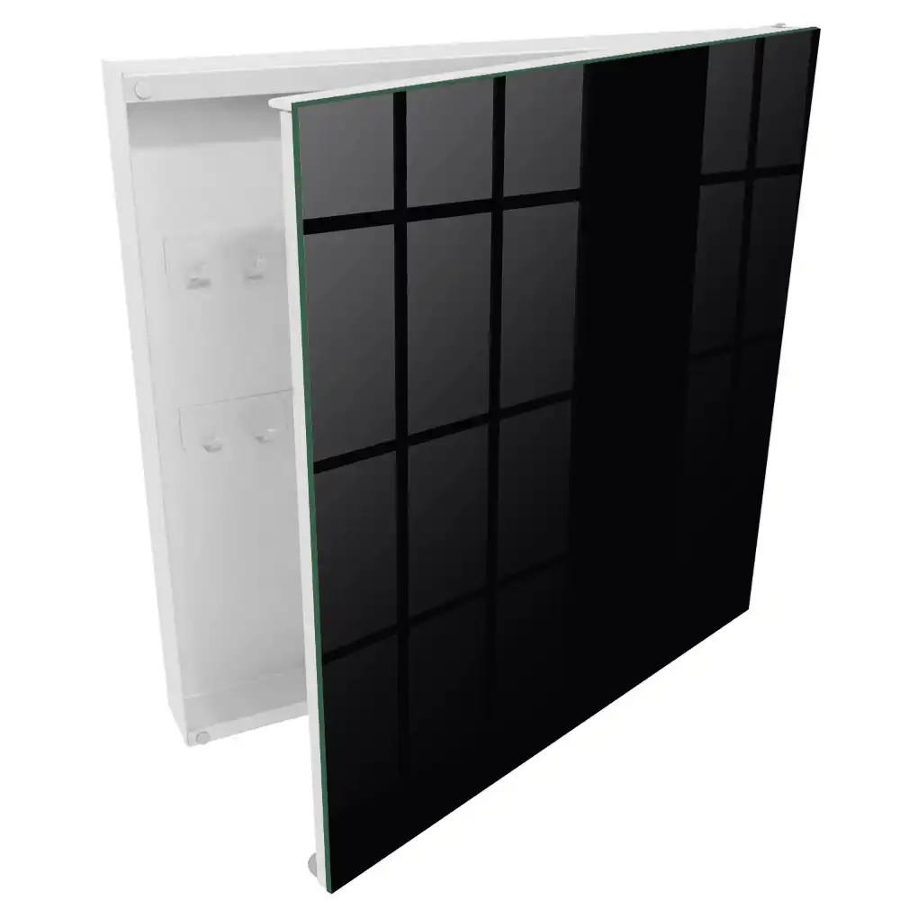 Minimalistická nástěnná skříňka na klíče s černým pozadím