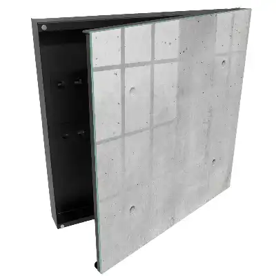 Nástěnná skříňka na klíče v minimalistickém designu se vzhledem surového betonu v šedých odstínech