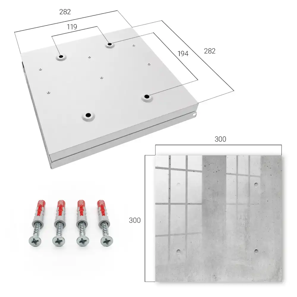 Nástěnná skříňka na klíče v minimalistickém designu se vzhledem surového betonu v šedých odstínech