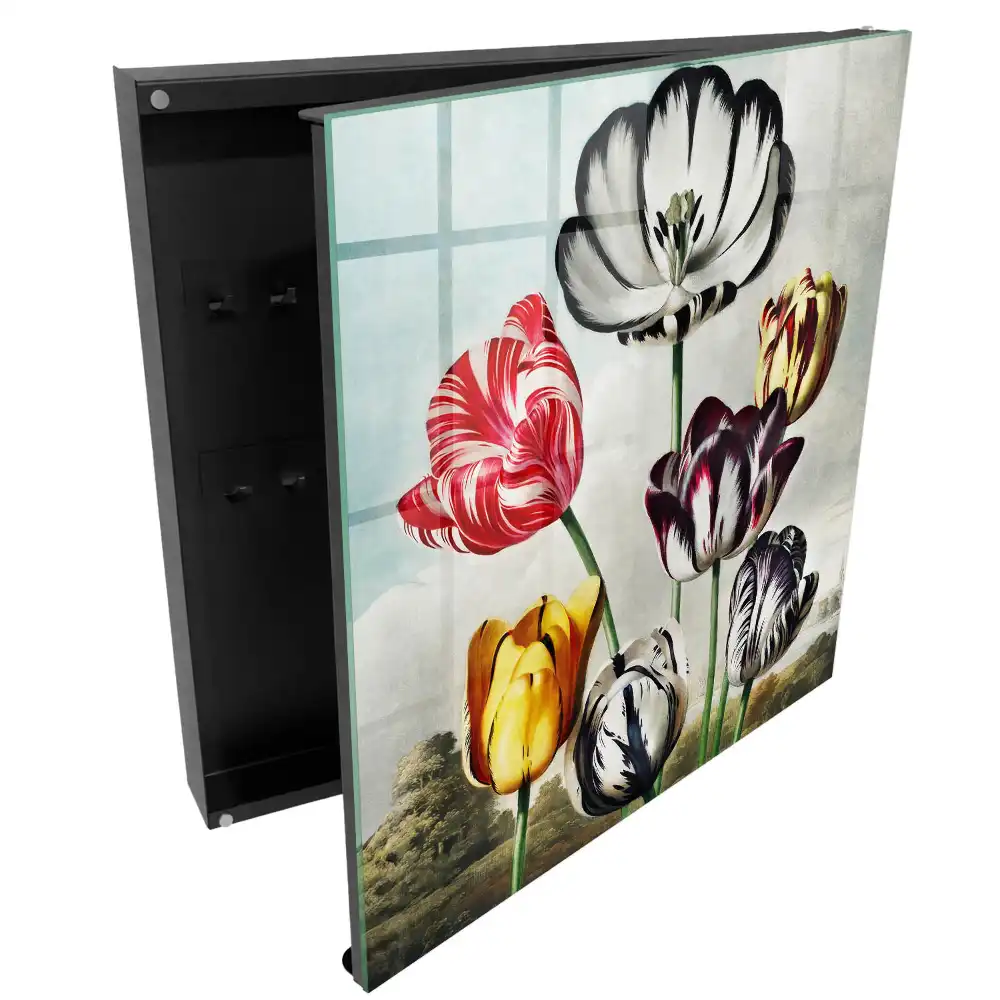 Box na klíče s motivem retro tulipánů